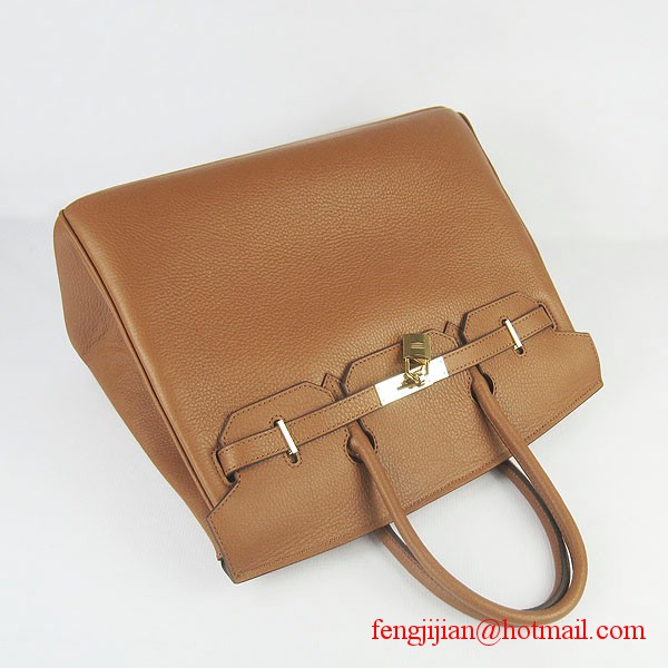 Hermes 35cm Embossed Veins Leather Bag Light Coffee 6089 Gold Hardware